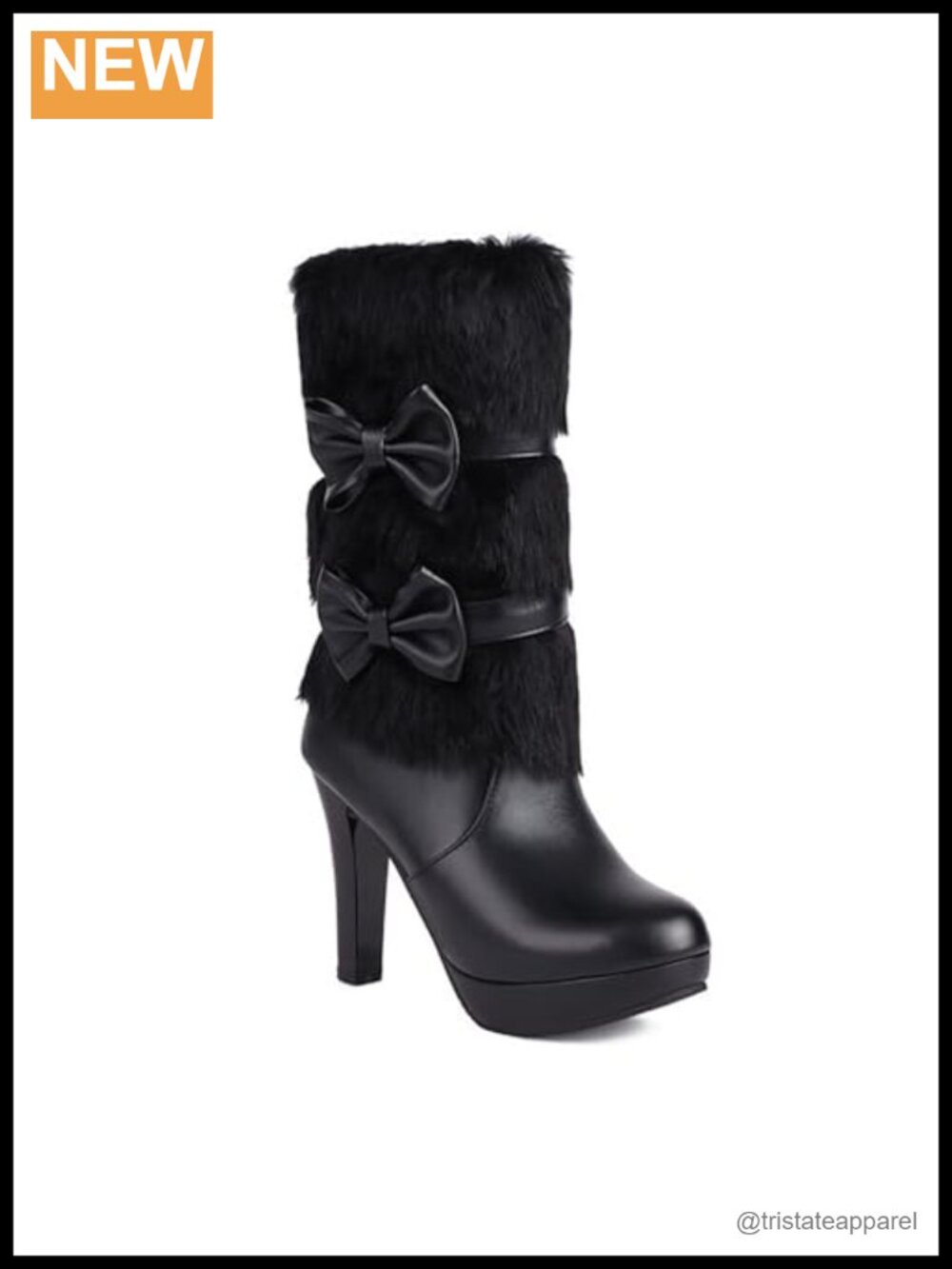 Women's Faux Fur Lined Mid Calf Snow Boots Chunky Heel Side Zipper Winter